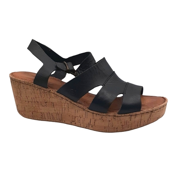 Born Leather Platform Wedge Sandals Black Size 10 US 42 EU - Picture 5 of 5